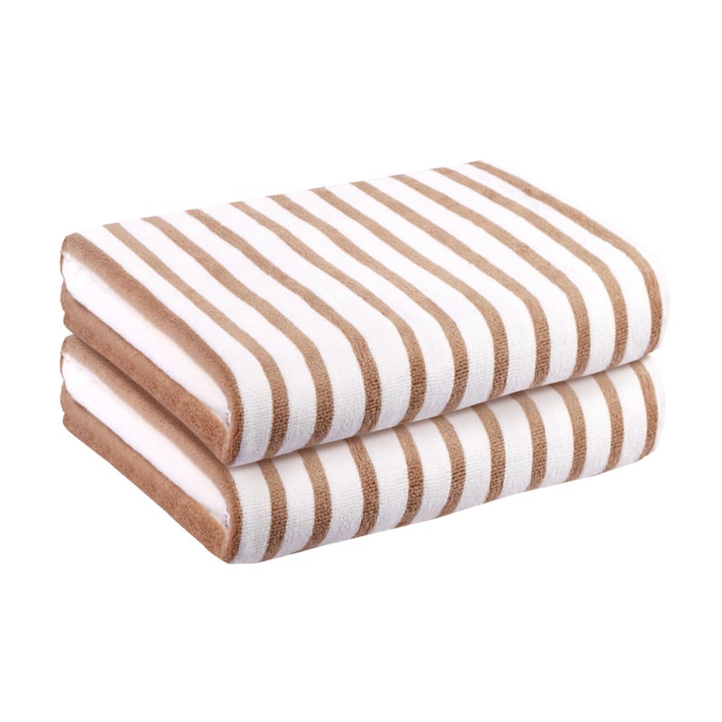 JML Microfiber Beach Towels, Large Bath Towel Set, 2 Pack, 30" x 60", Cabana Stripe, Quick Drying Absorbent for Sauna, Shower, Gym, Summer Boat Party, Sport, Swimming, Pool, Yoga, Camping, Coffee - Image 2